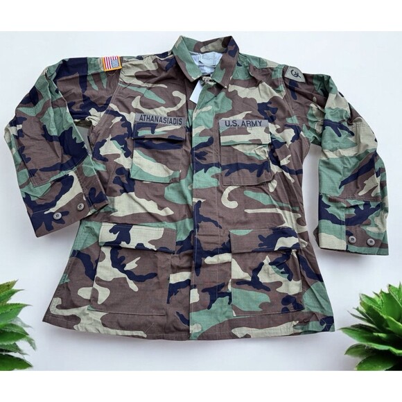 VTG US Military Shirt Mens M Green Utility Camouflage Patches Air Force L Long - Picture 1 of 8